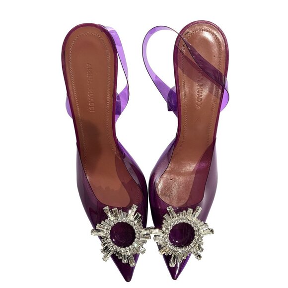 Amina Muaddi Begum Glass Slingback PVC Pumps in Glicine Purple